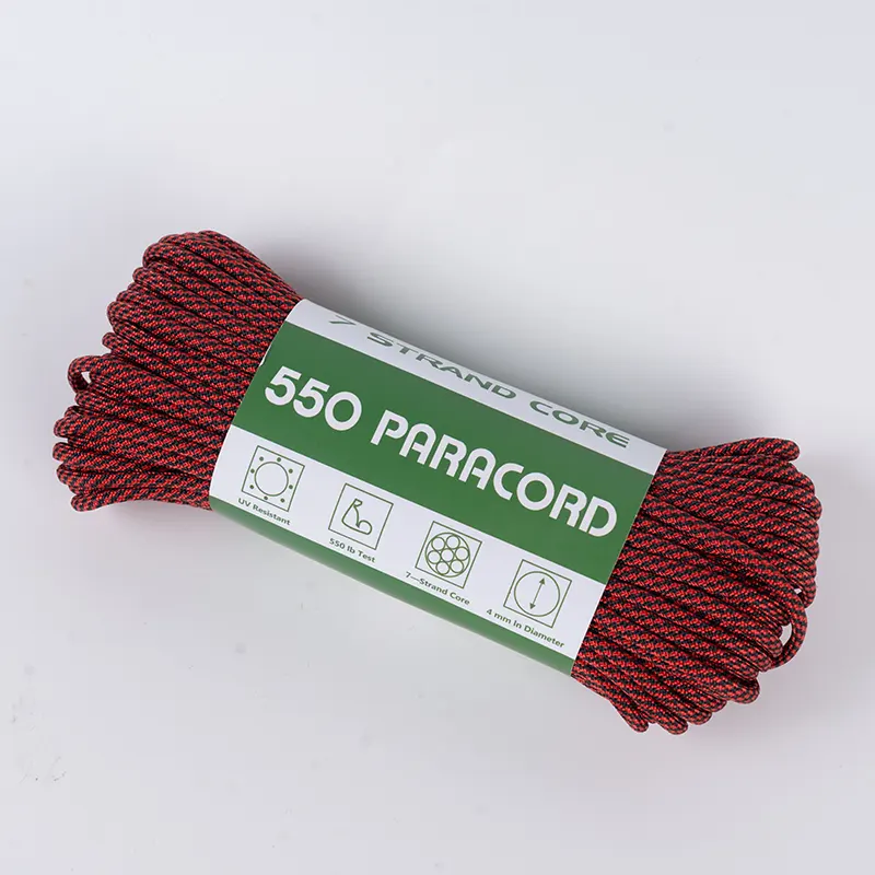 Paracord din poliester 550 spirală neagră și roșie cu 7 fire de 4 mm